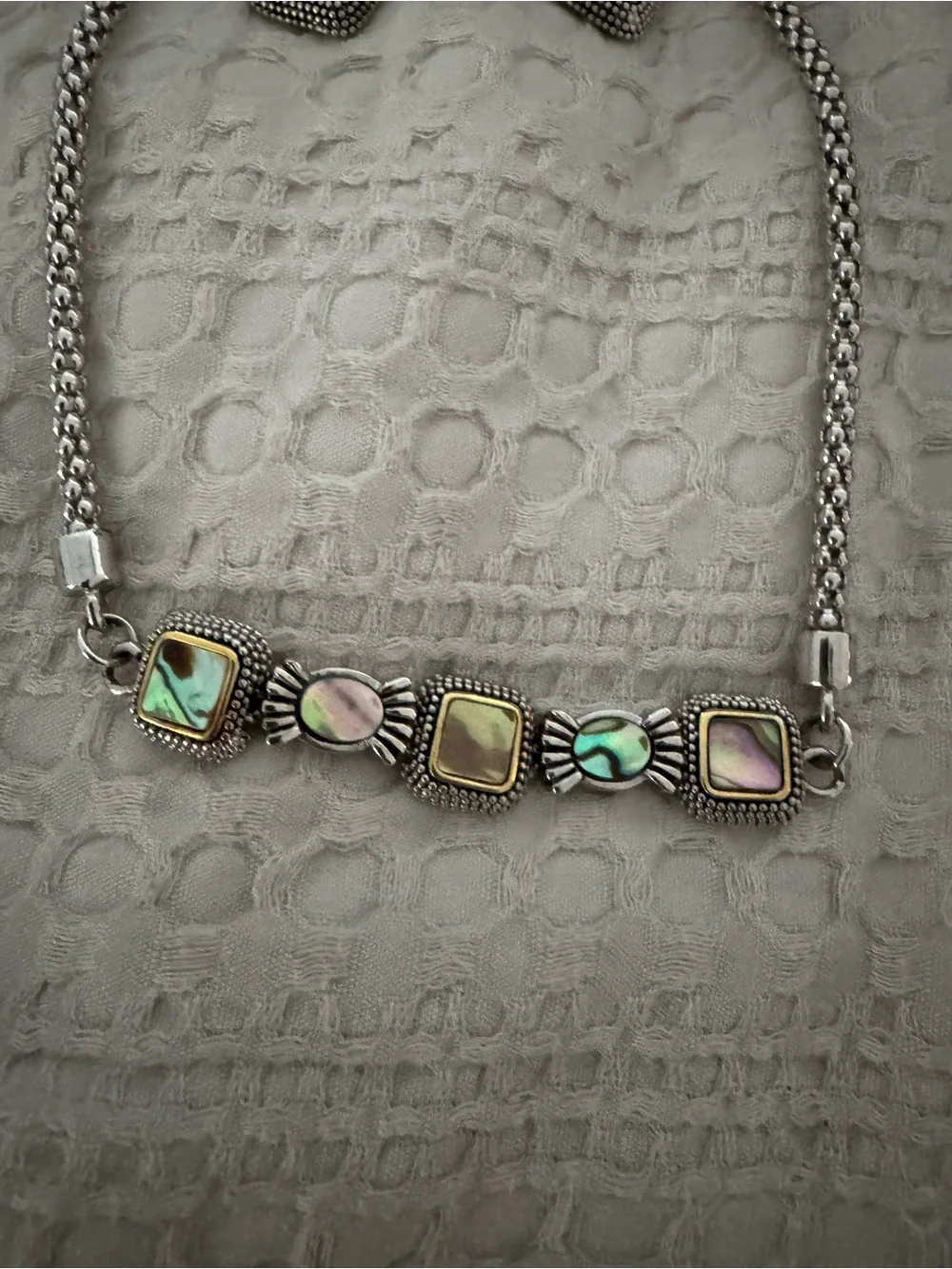Silver Abalone Inlay Necklace and Earring Set